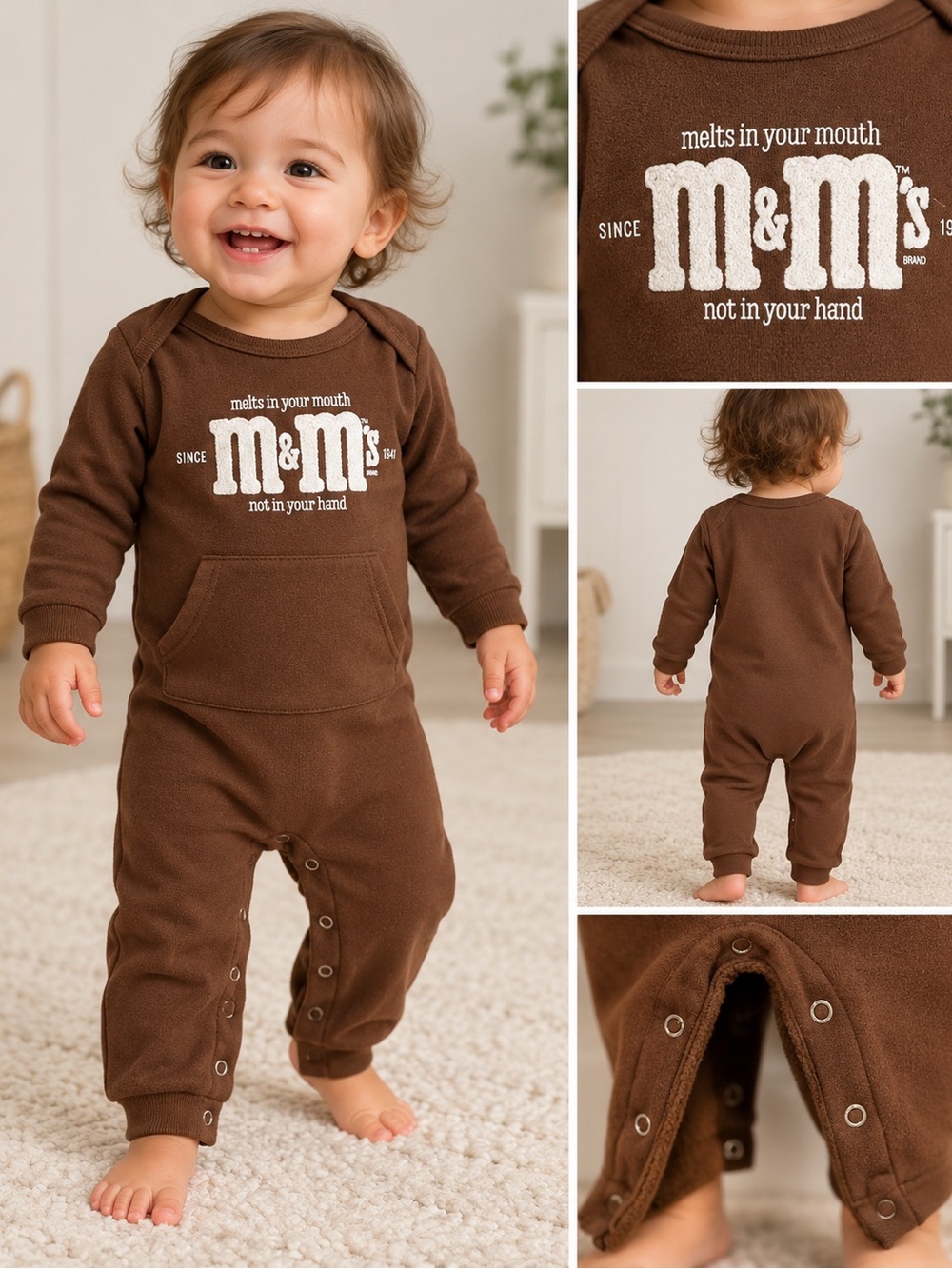 M&M’s Baby Brown Romper Jumpsuit 6 Months Long Sleeve One Piece